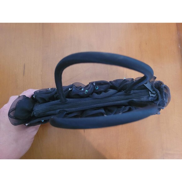 Y2K Vintage Black Rosette Sequin Mini Tote Bag | Formal, Coquette, Party Clutch - Picture 3 of 4